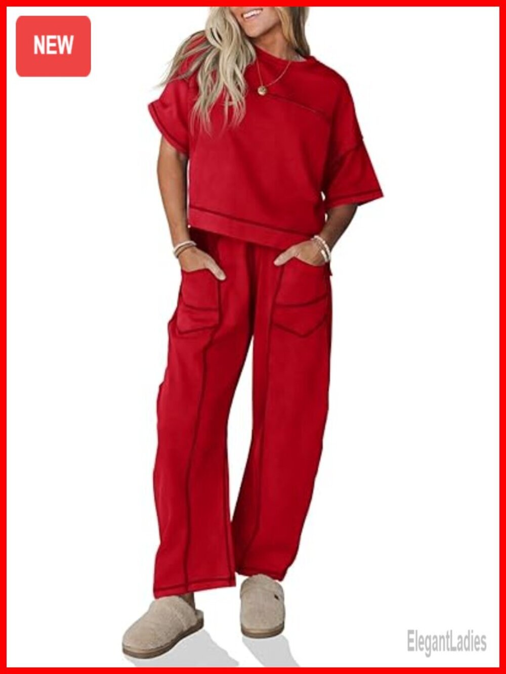 Women's 2 Piece Lounge Set Short Sleeve Top Wide Leg Pants